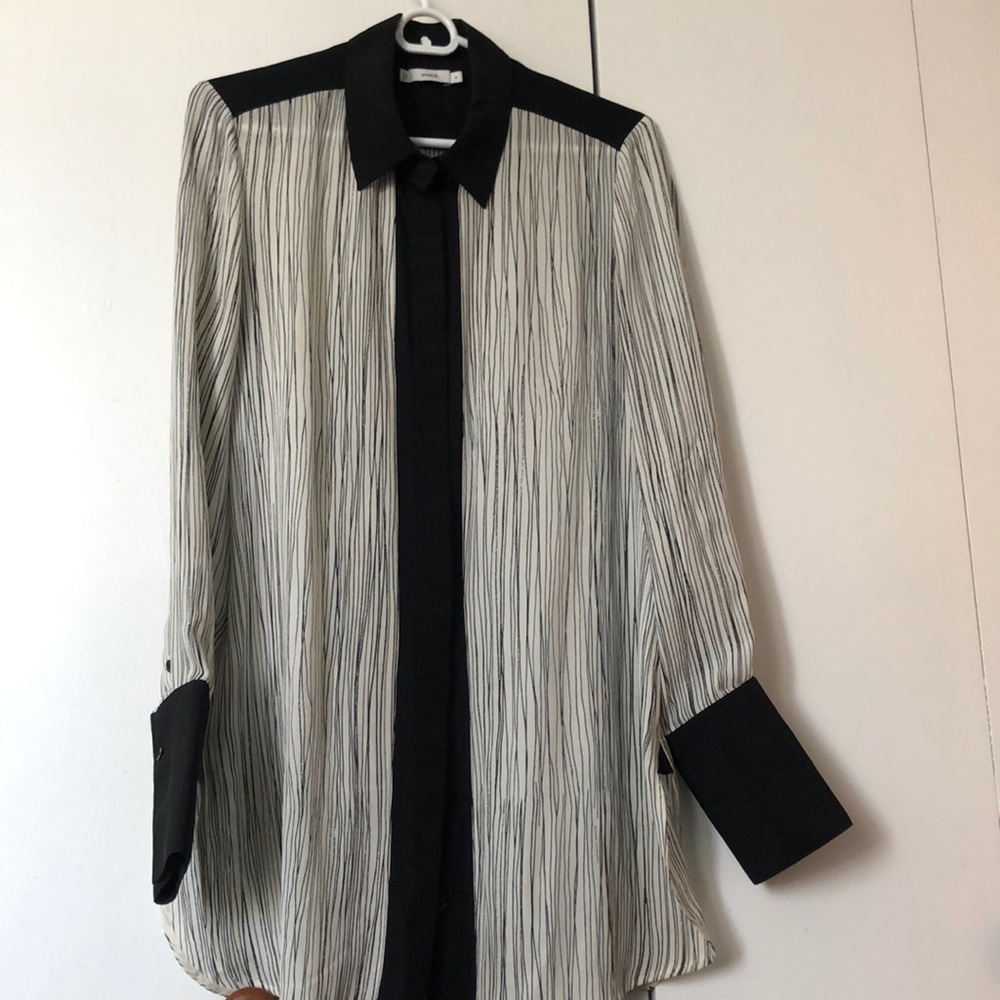Vince Silk Split Hem Button-up Shirt